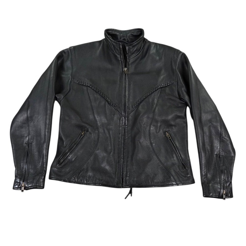 Vintage Bikers Dream EBL Womens Leather Jacket M Black Western Biker Braided